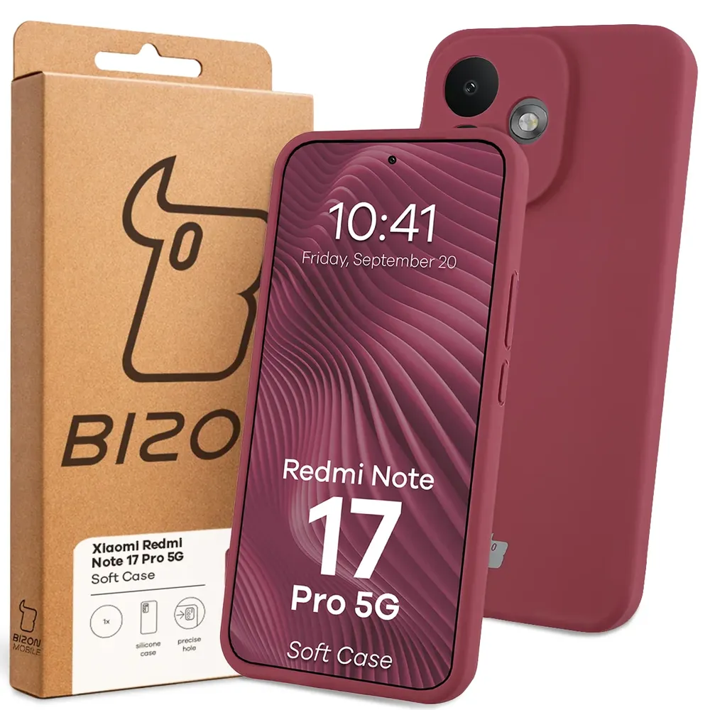 Przód pudełka Bizon Case z dedykowaną etykietą do Xiaomi Redmi Note 17 Pro 5G