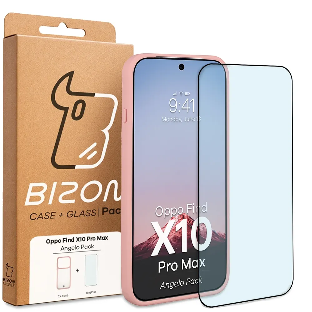 Przód pudełka Bizon Case Angelo Pack z dedykowaną etykietą do OPPO Find X10 Pro Max