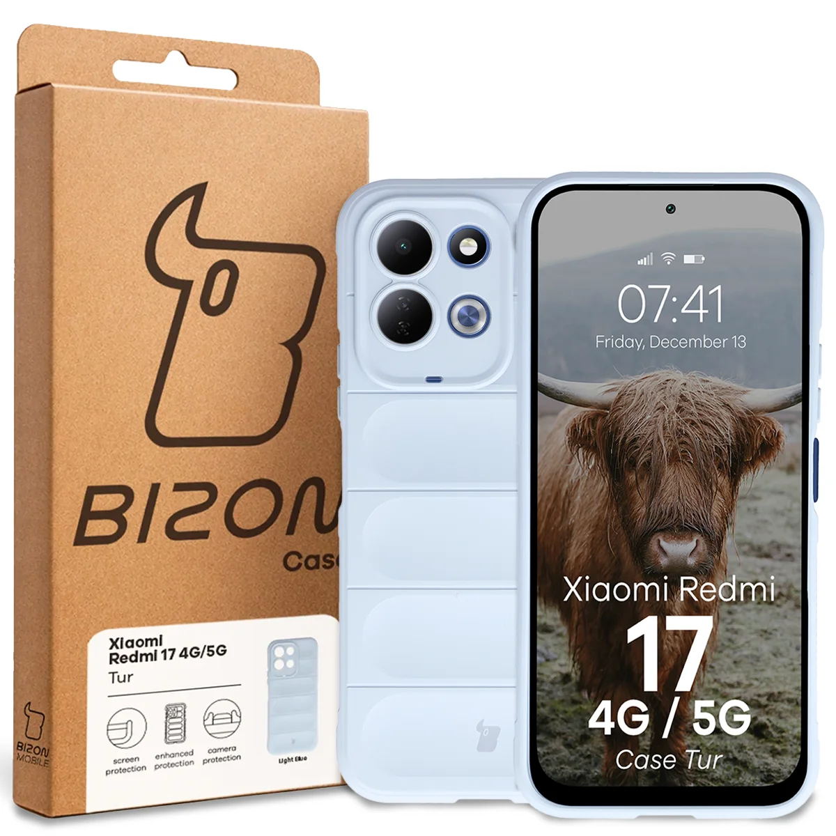 Przód pudełka Bizon Case z dedykowaną etykietą do Xiaomi Redmi 17 5G / 4G