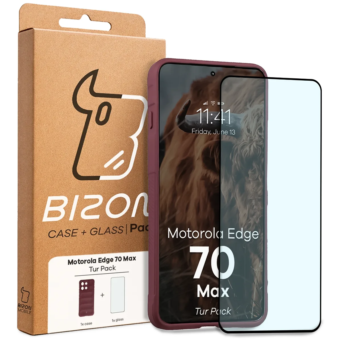 Przód pudełka Bizon Tur Pack z dedykowaną etykietą do Motorola Edge 70 Max