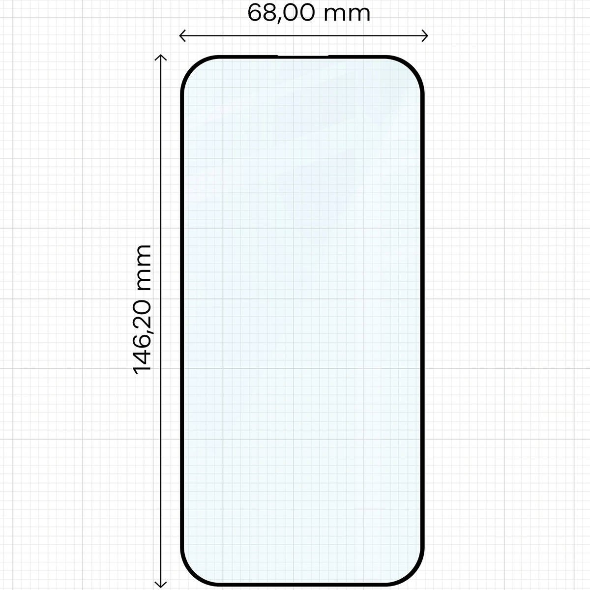 Miarka z wymiarami szkła hartowanego Bizon Glass Edge do iPhone 18 Pro