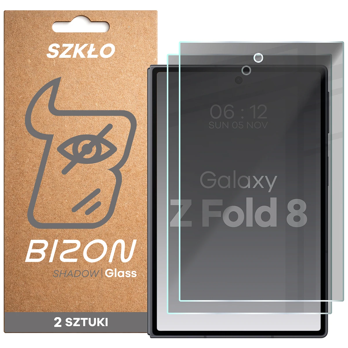 Pudełko i szkło prywatyzujące Bizon Glass Clear Shadow Duo do Galaxy Z Fold8