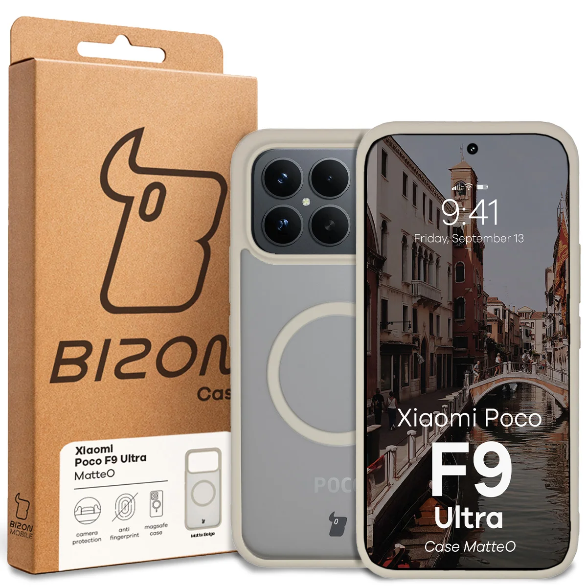 Przód pudełka Bizon Case z dedykowaną etykietą do Xiaomi POCO F9 Ultra