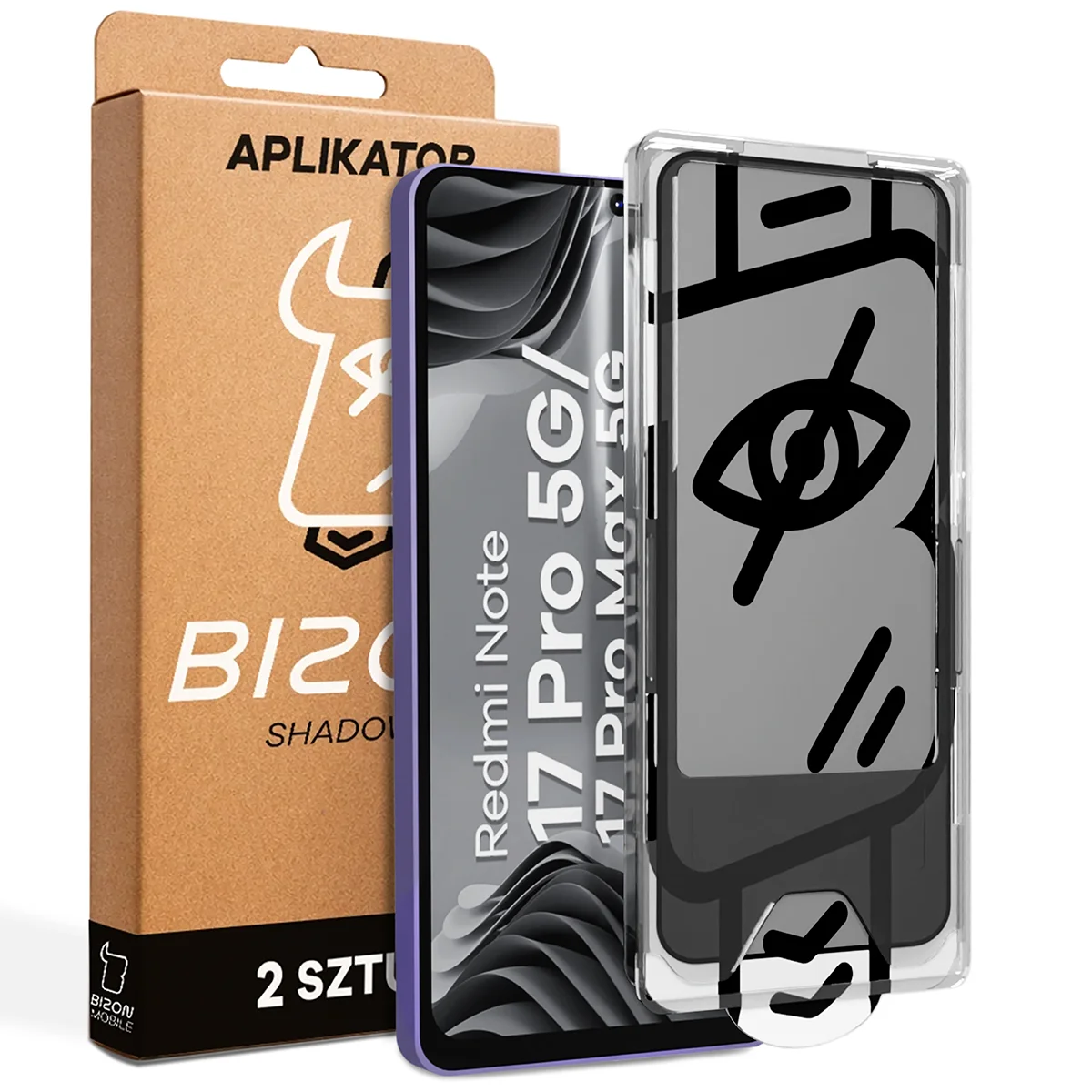 Szkło prywatyzujące z aplikatorem Bizon Glass Aplikator Shadow dla Xiaomi Redmi Note 17 Pro 5G / Max 5G