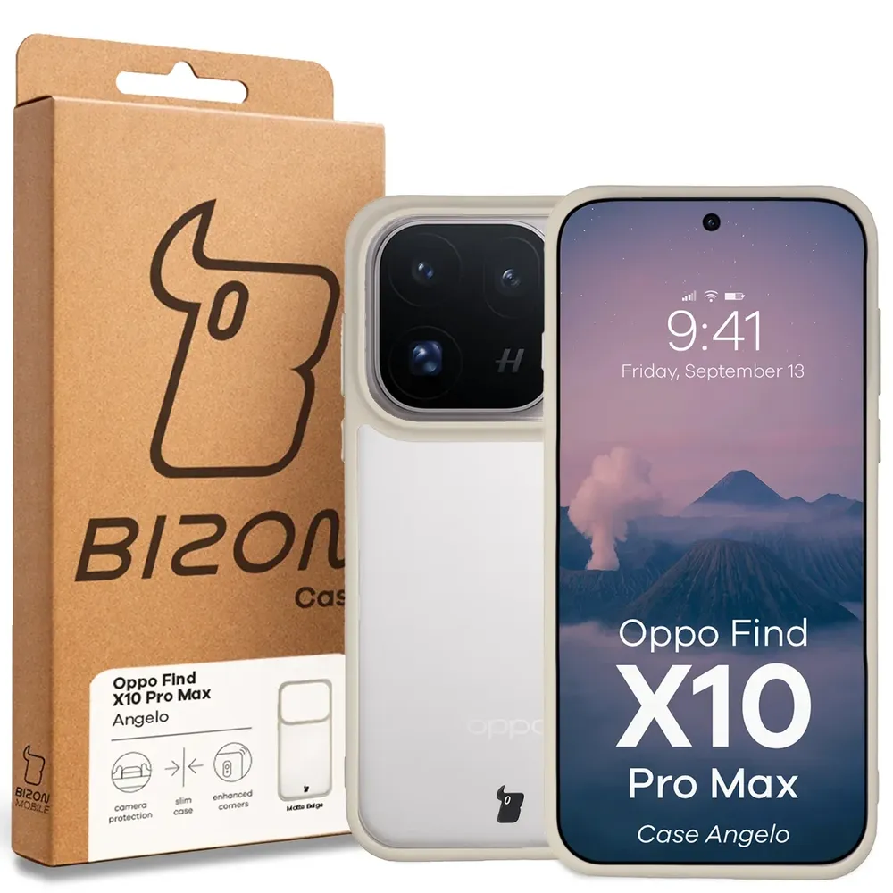 Przód pudełka Bizon Case z dedykowaną etykietą do OPPO Find X10 Pro Max