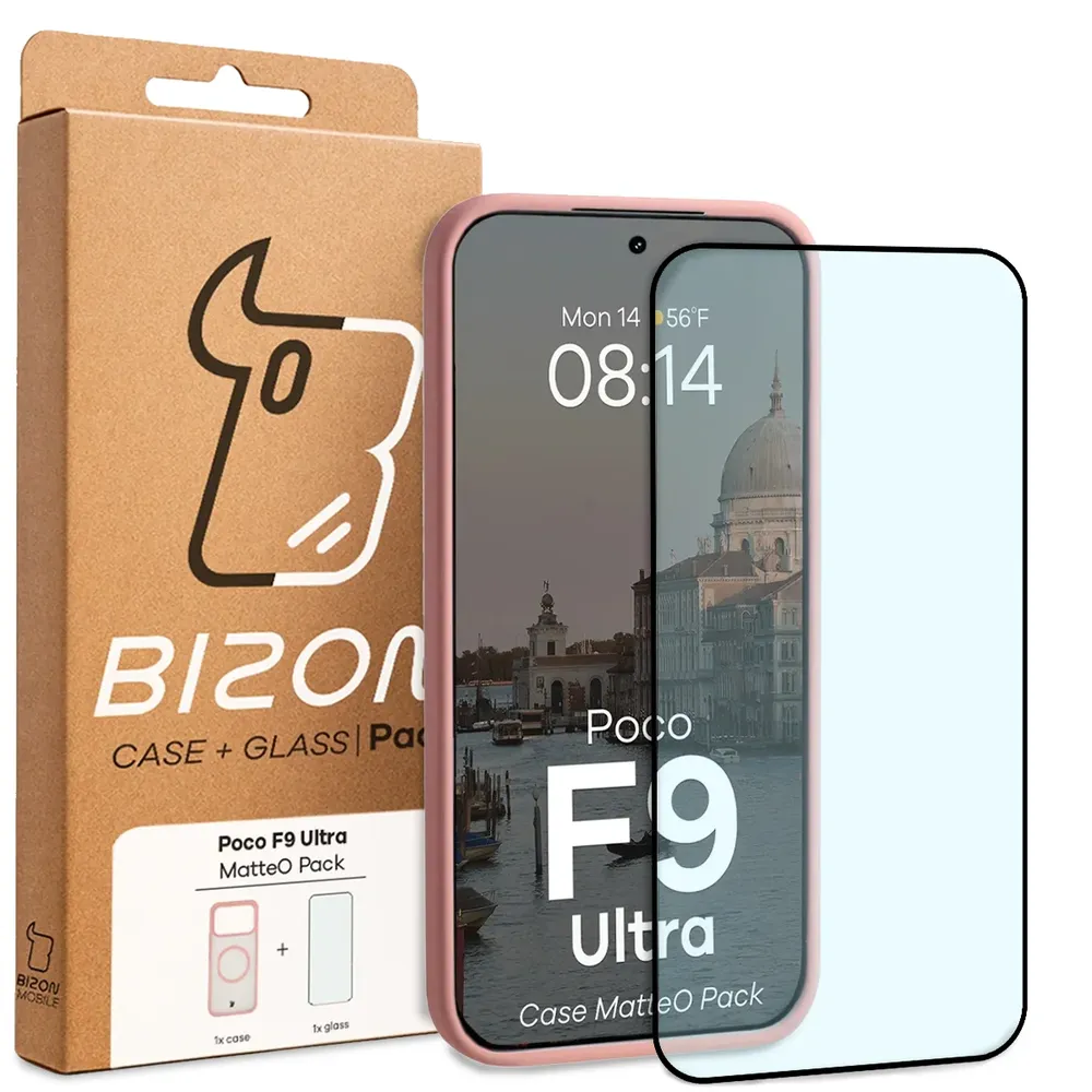 Przód pudełka Bizon Case Matteo Pack z dedykowaną etykietą do Xiaomi POCO F9 Ultra