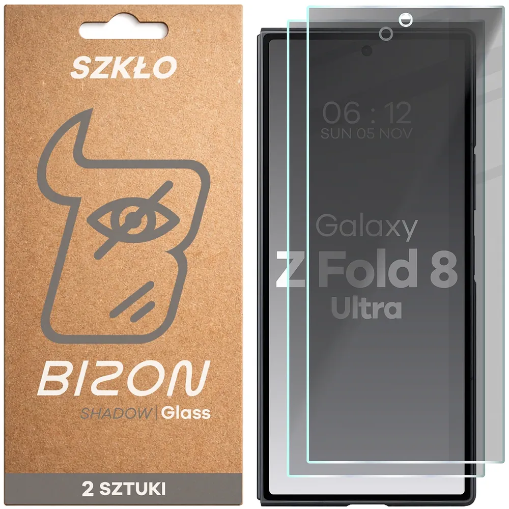 Pudełko i szkło prywatyzujące Bizon Glass Clear Shadow Duo do Galaxy Z Fold8 Ultra