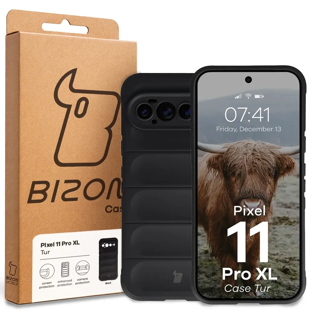 Przód pudełka Bizon Case z dedykowaną etykietą do Google Pixel 11 Pro XL