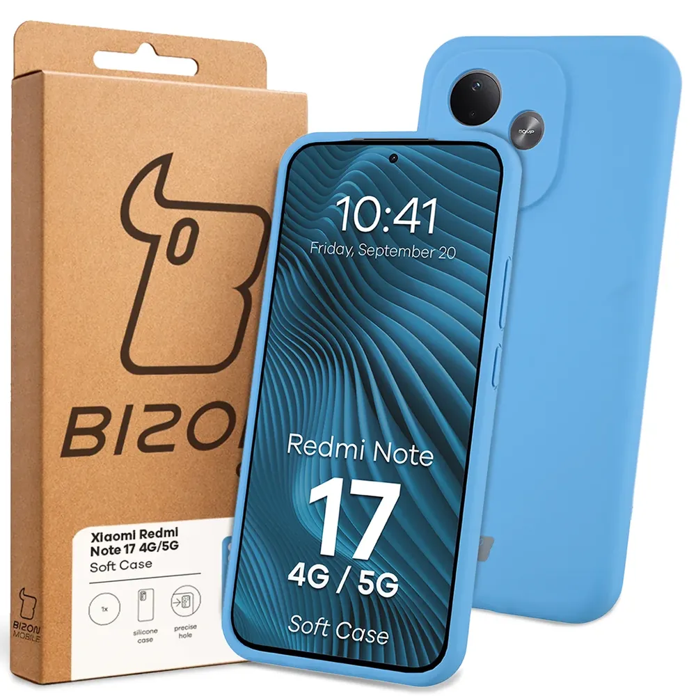 Przód pudełka Bizon Case z dedykowaną etykietą do Xiaomi Redmi Note 17 4G/5G