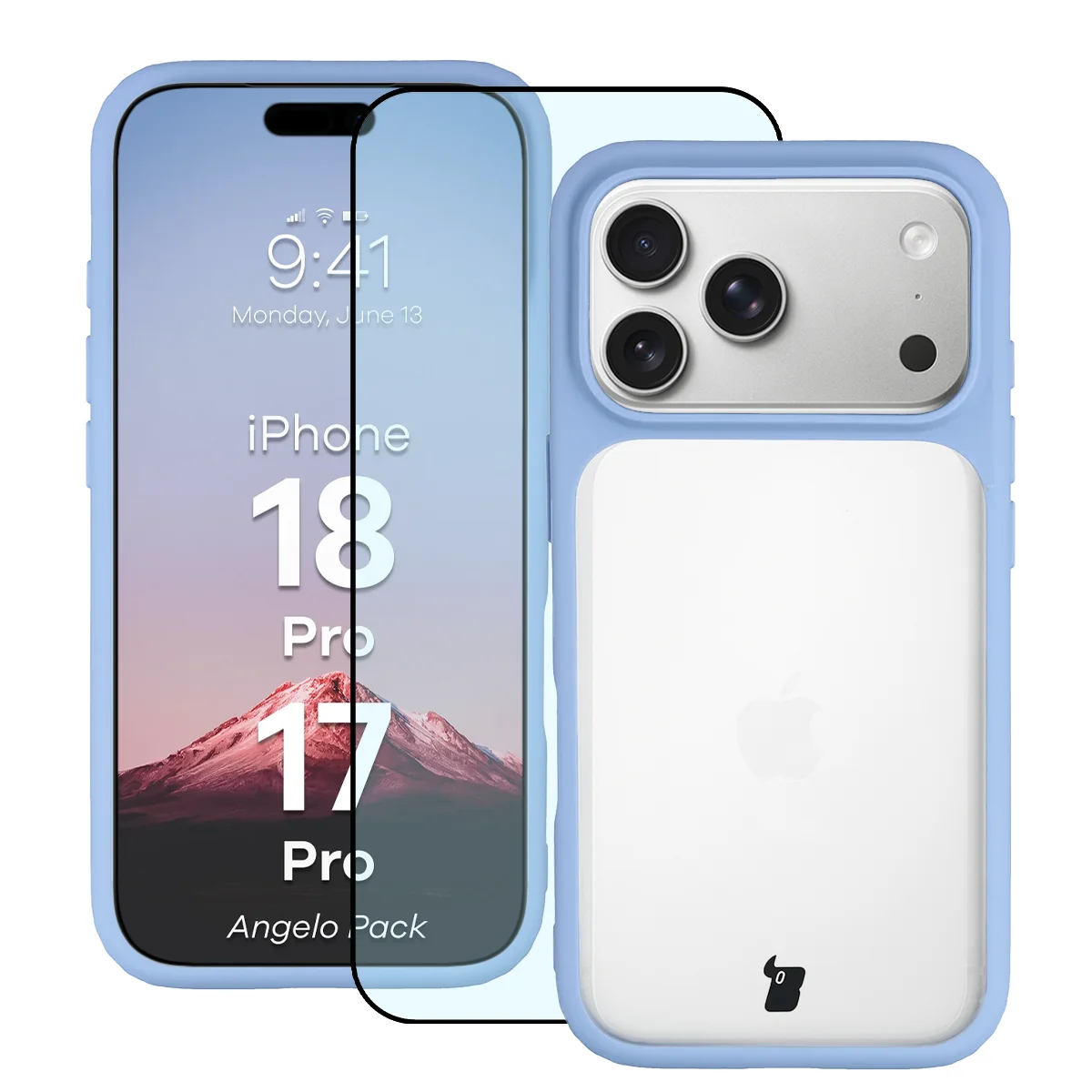 Przód pudełka Bizon Case Angelo Pack z dedykowaną etykietą do iPhone 18 Pro / 17 Pro