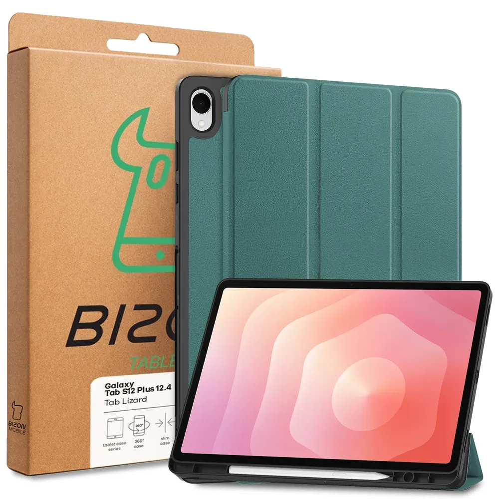 Przód pudełka Bizon Case z dedykowaną etykietą do Galaxy Tab S12 Plus