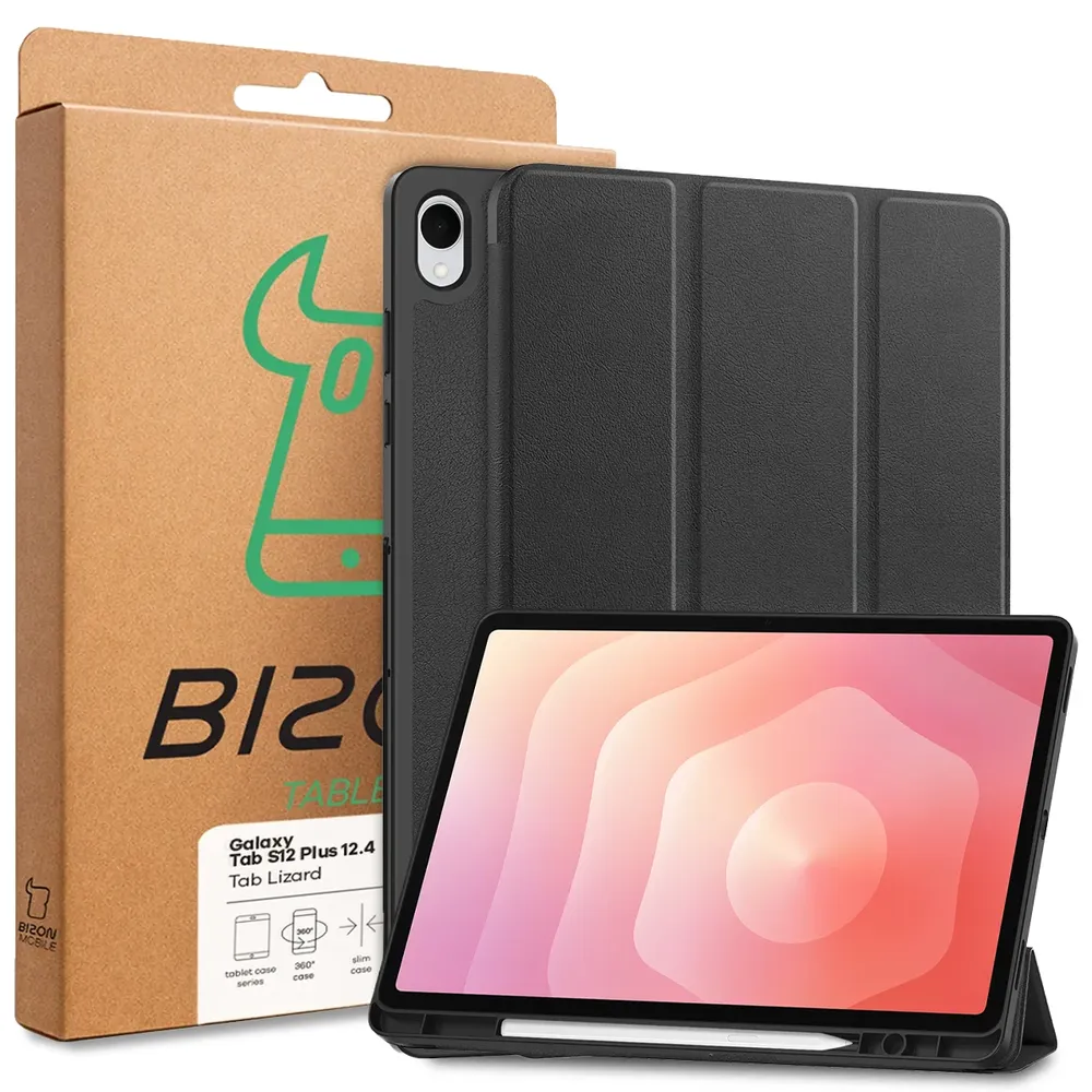 Przód pudełka Bizon Case z dedykowaną etykietą do Galaxy Tab S12 Plus