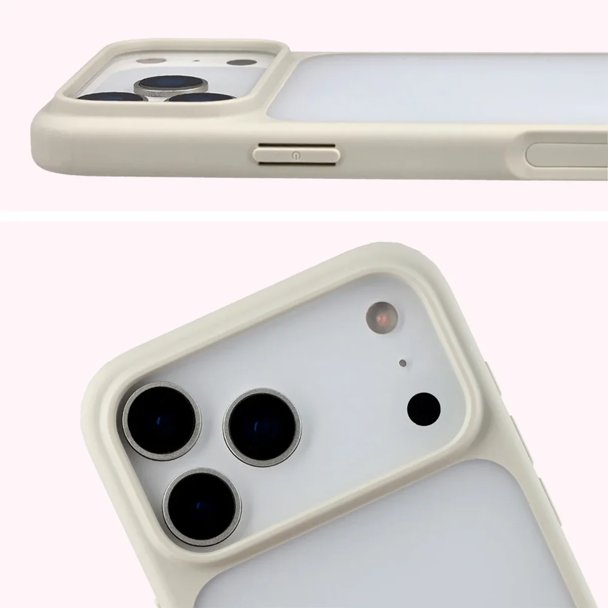 Pełne wycięcie i podwyższone krawędzie aparatu w etui Bizon Case Angelo do iPhone 18 Pro Max / 17 Pro Max