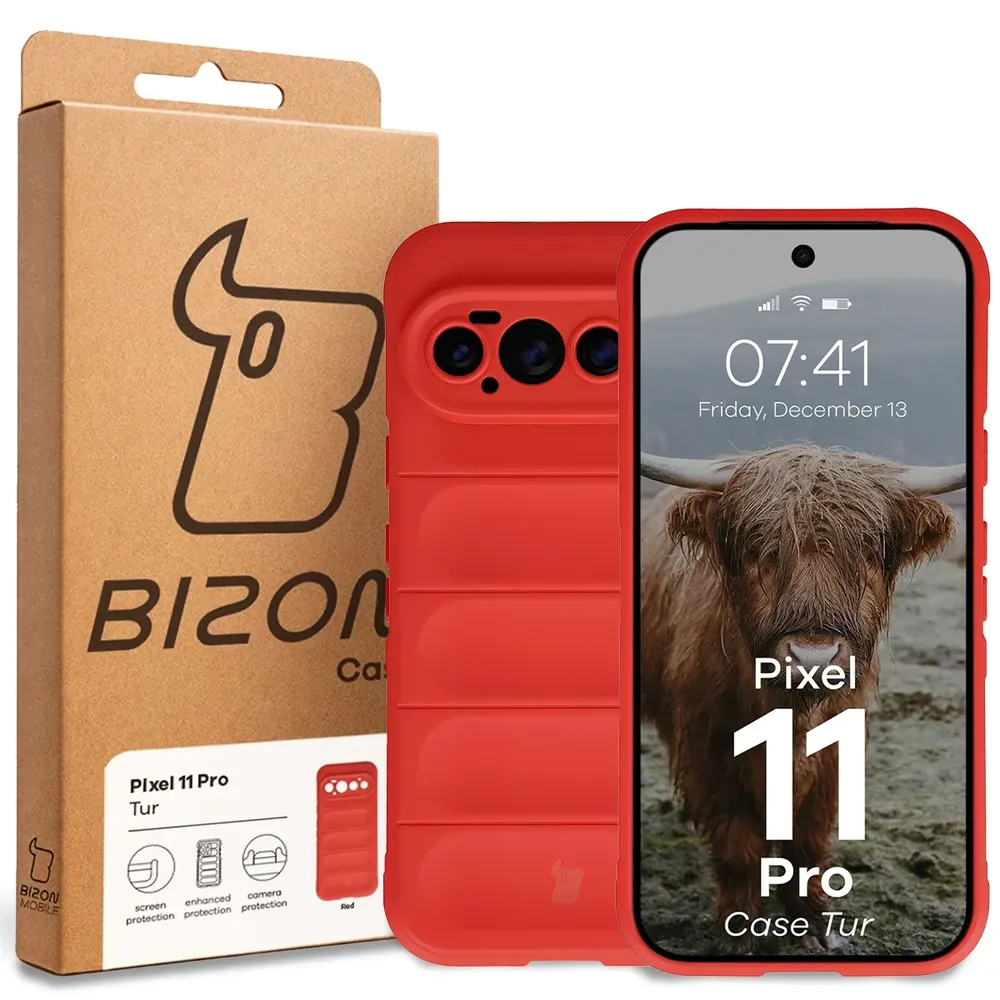 Przód pudełka Bizon Case z dedykowaną etykietą do Google Pixel 11 Pro