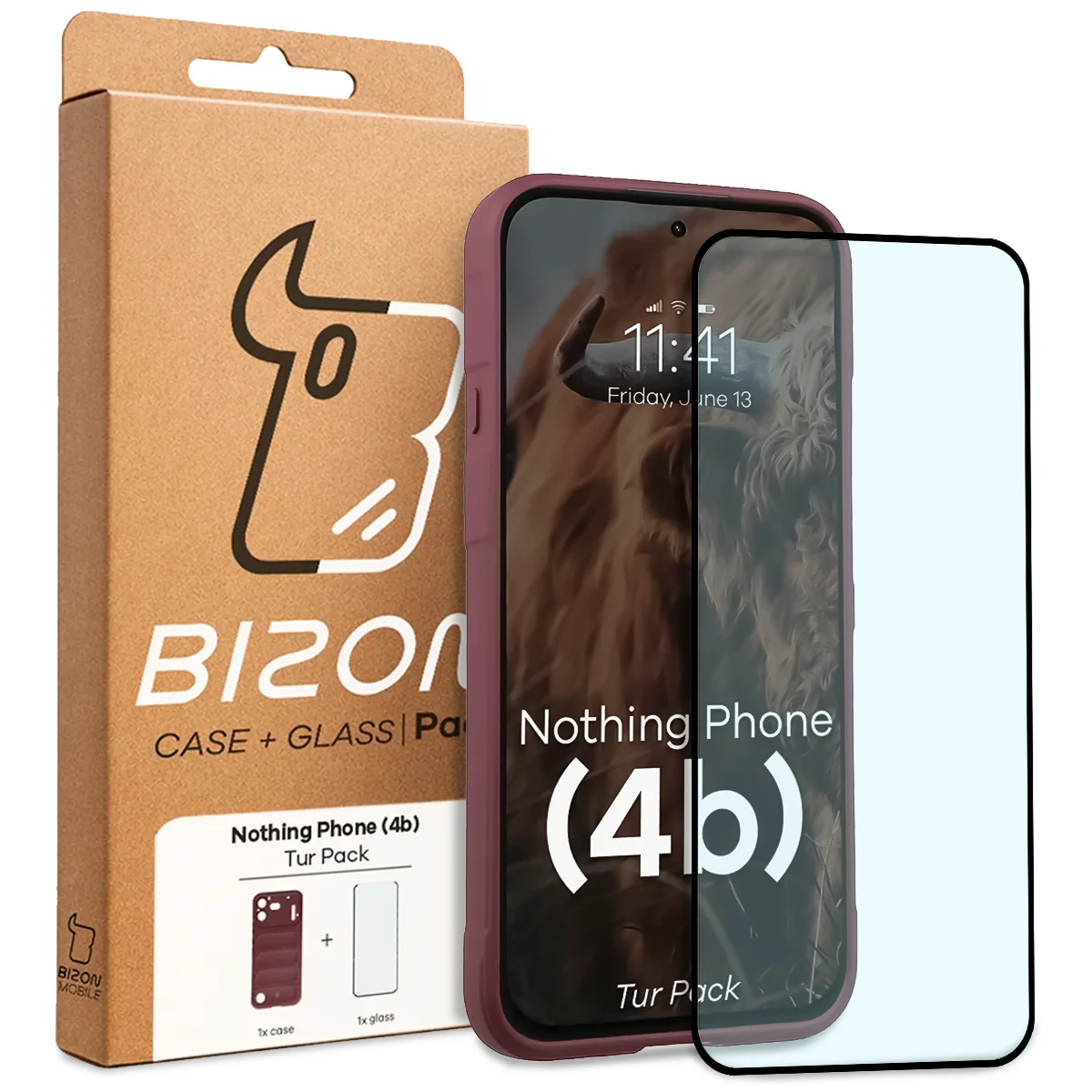 Przód pudełka Bizon Tur Pack z dedykowaną etykietą do Nothing Phone (4b)