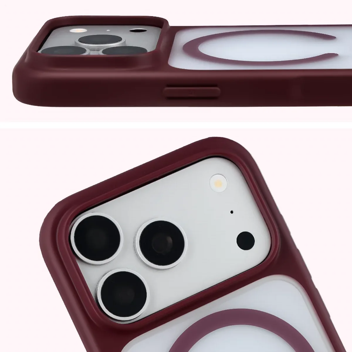Pełne wycięcie i podwyższone krawędzie aparatu w etui Bizon Case MatteO do iPhone 18 Pro / 17 Pro