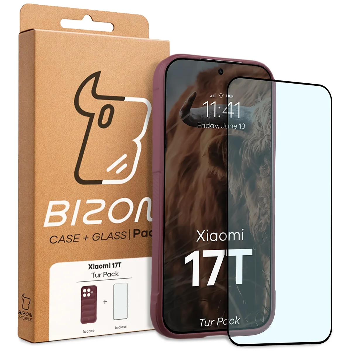 Przód pudełka Bizon Tur Pack z dedykowaną etykietą do Xiaomi 17T