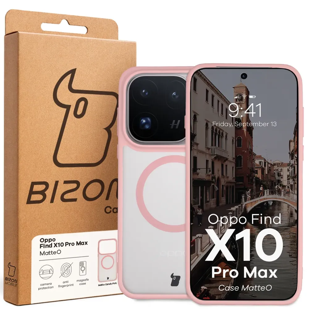 Przód pudełka Bizon Case z dedykowaną etykietą do OPPO Find X10 Pro Max