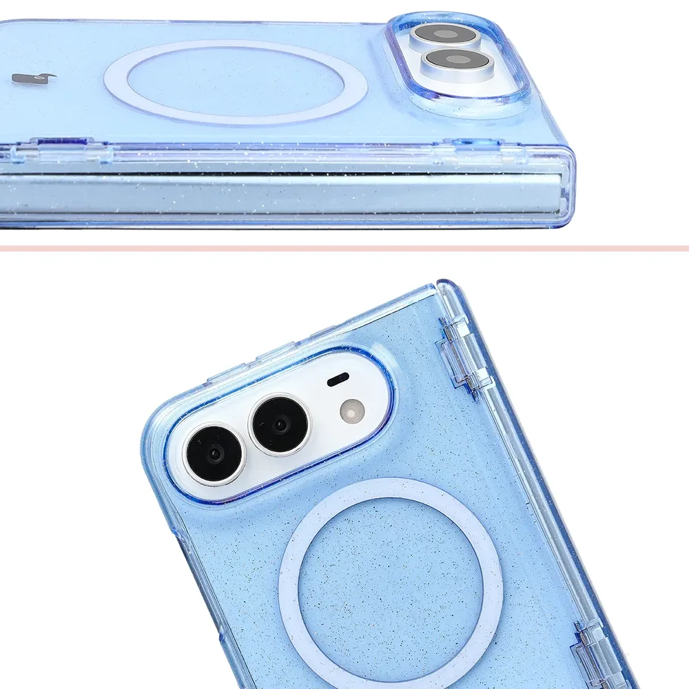 Podwyższone krawędzie aparatu i duże wycięcie w etui Bizon Case SparklO do iPhone Duo
