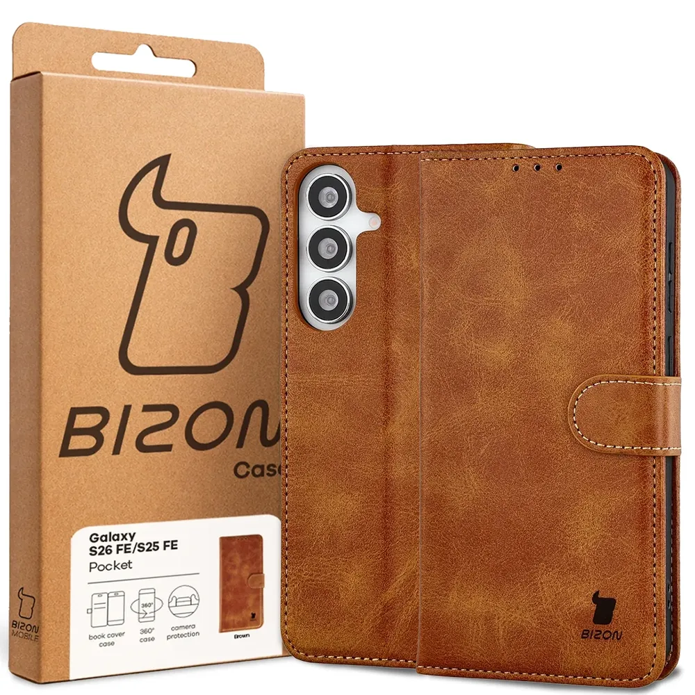 Przód pudełka Bizon Case z dedykowaną etykietą do Galaxy S25 FE, Galaxy S26 FE