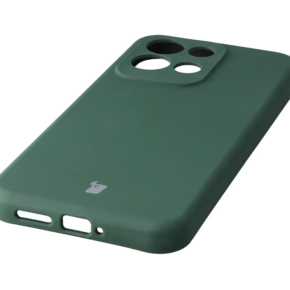 Zbliżenie na precyzyjne wycięcia i możliwość ładowania indukcyjnego w etui Bizon Soft Case do Xiaomi Redmi 17 5G / 4G