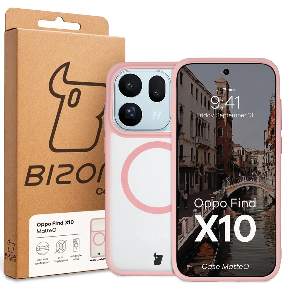 Przód pudełka Bizon Case z dedykowaną etykietą do OPPO Find X10