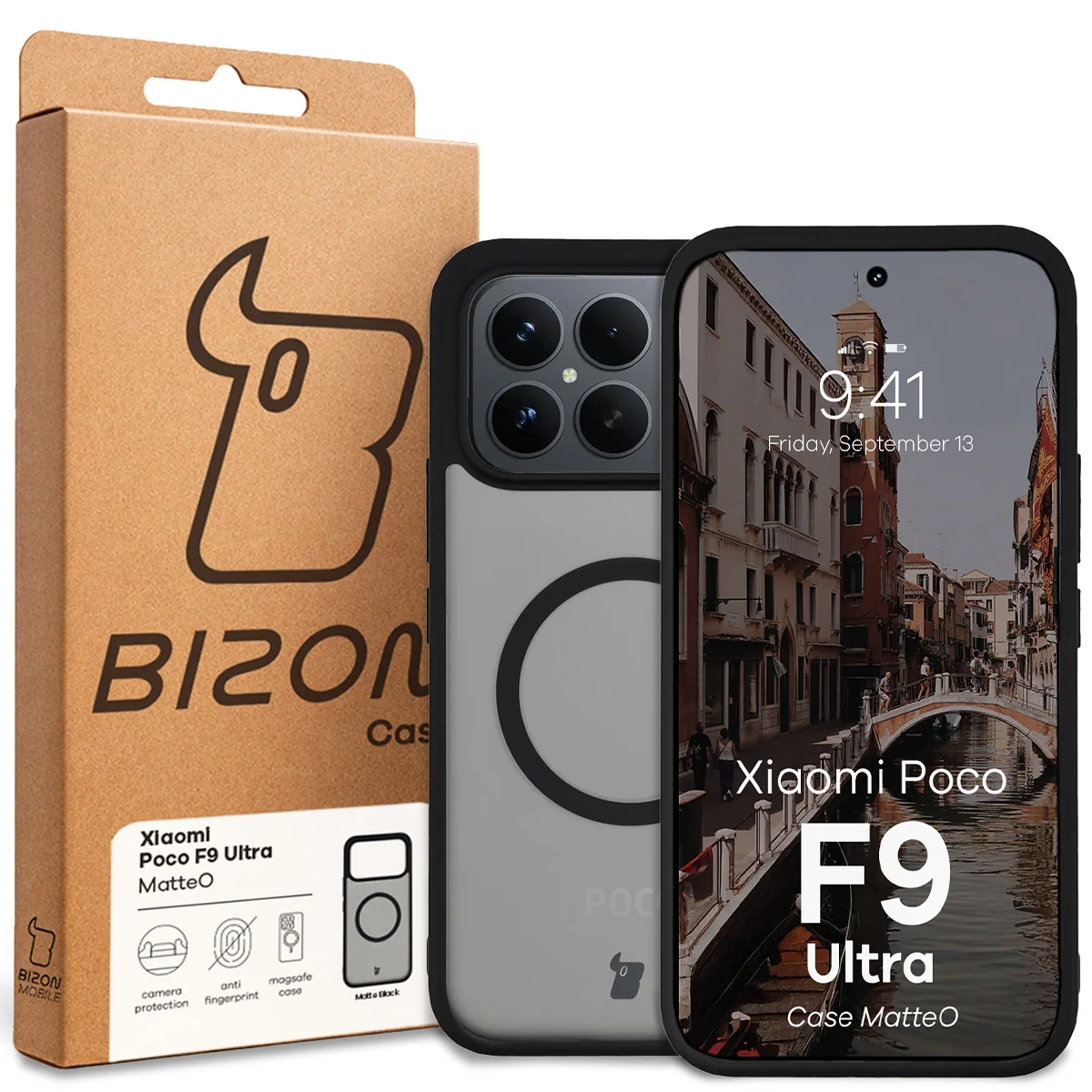 Przód pudełka Bizon Case z dedykowaną etykietą do Xiaomi POCO F9 Ultra