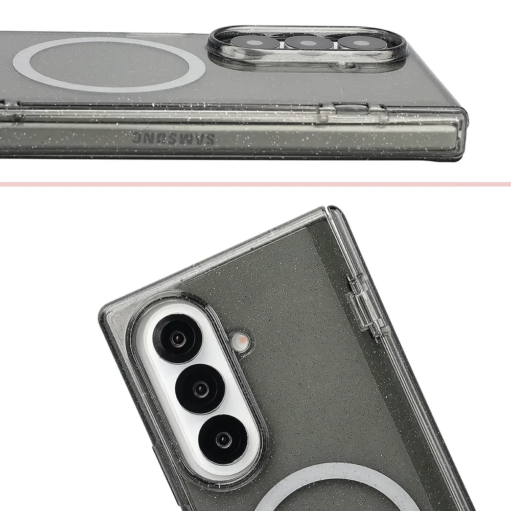 Podwyższone krawędzie aparatu i duże wycięcie w etui Bizon Case SparklO do Galaxy Z Fold8 Ultra