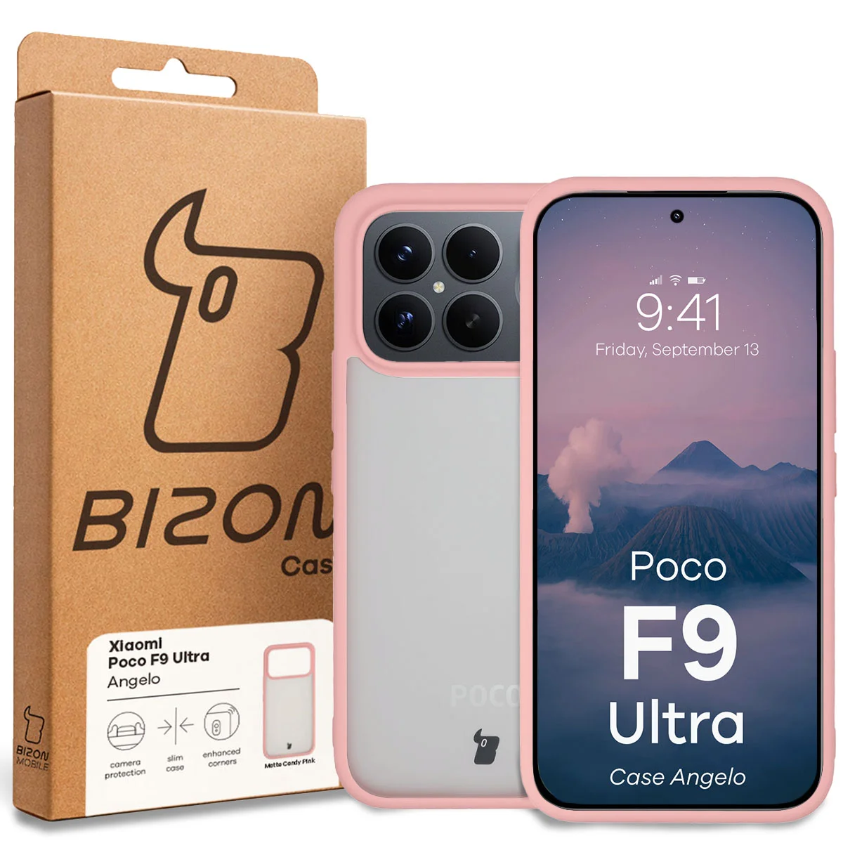 Przód pudełka Bizon Case z dedykowaną etykietą do Xiaomi POCO F9 Ultra