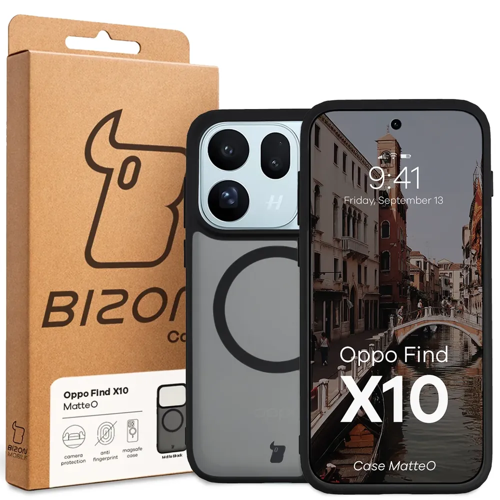Przód pudełka Bizon Case z dedykowaną etykietą do OPPO Find X10