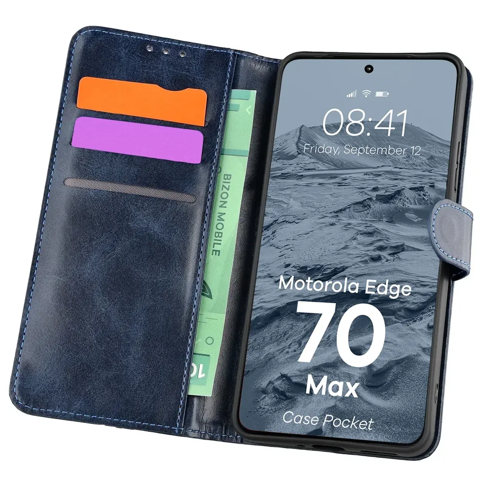 Etui z klapką z miejscem na karty Bizon Case Pocket do Motorola Edge 70 Max