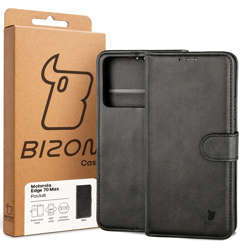Przód pudełka Bizon Case z dedykowaną etykietą do Motorola Edge 70 Max