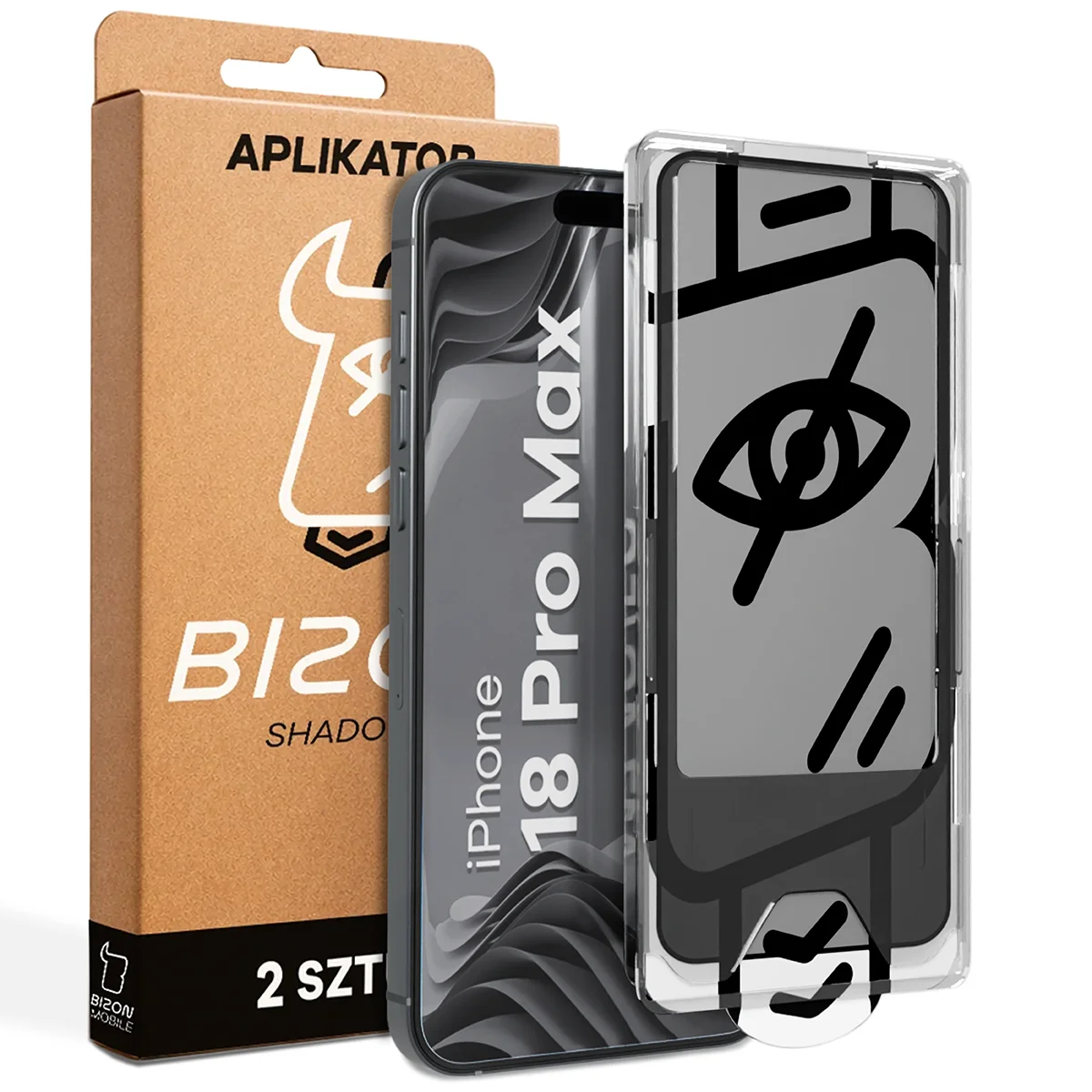 Szkło prywatyzujące z aplikatorem Bizon Glass Aplikator Shadow dla iPhone 18 Pro