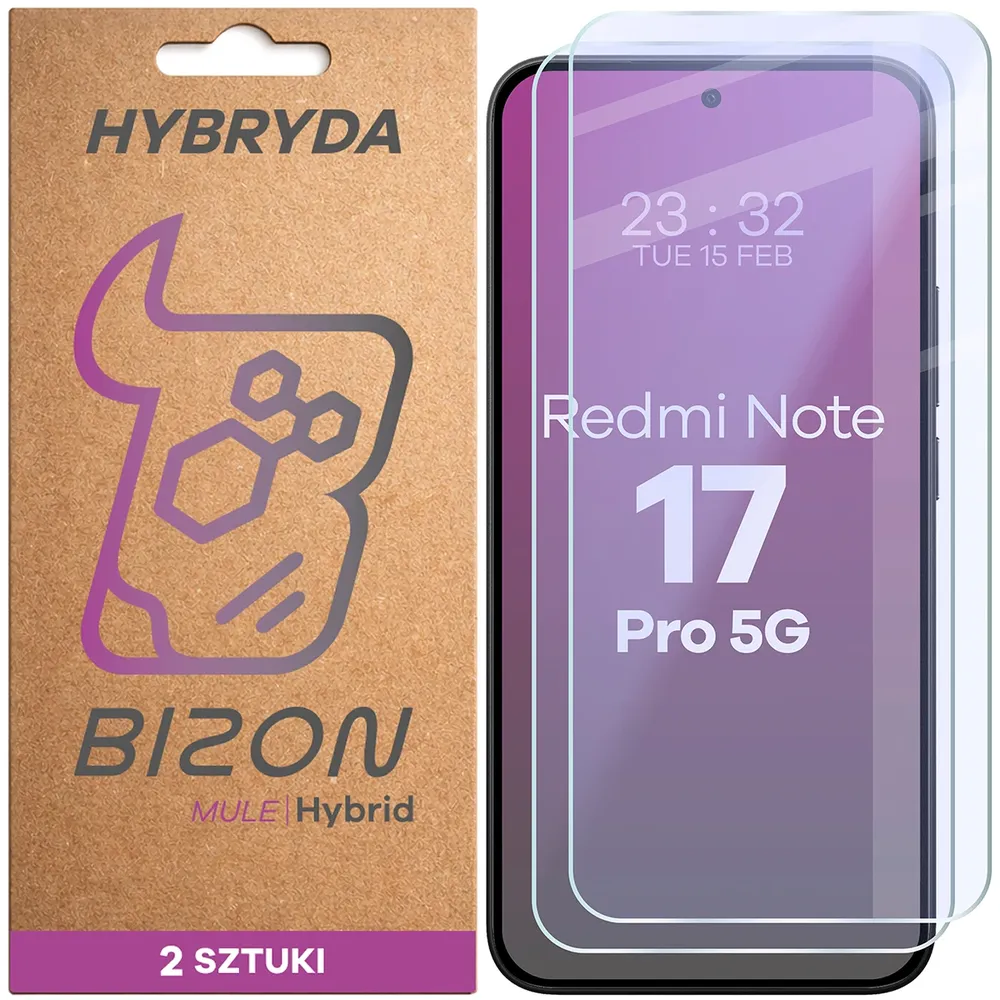 Elastyczne szkło hybrydowe Bizon Hybrid Mule Duo do Xiaomi Redmi Note 17 Pro 5G, 2 sztuki