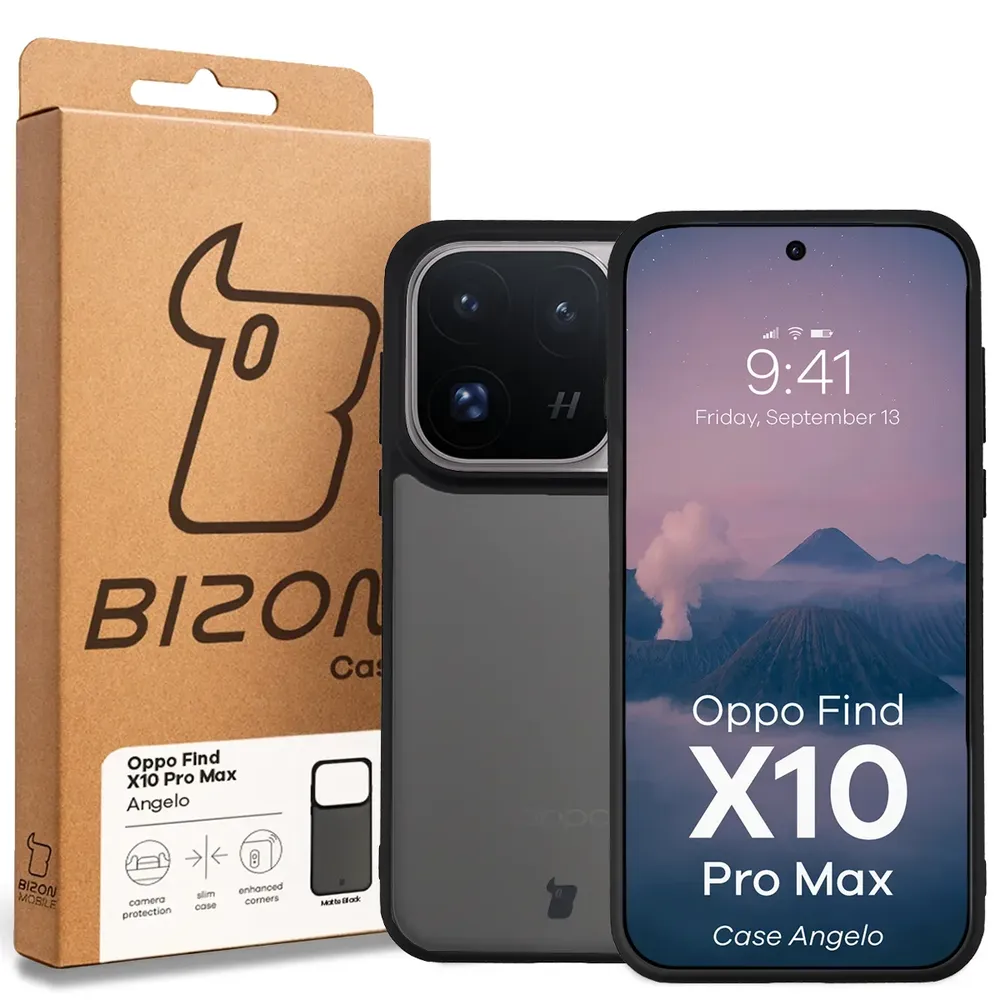 Przód pudełka Bizon Case z dedykowaną etykietą do OPPO Find X10 Pro Max