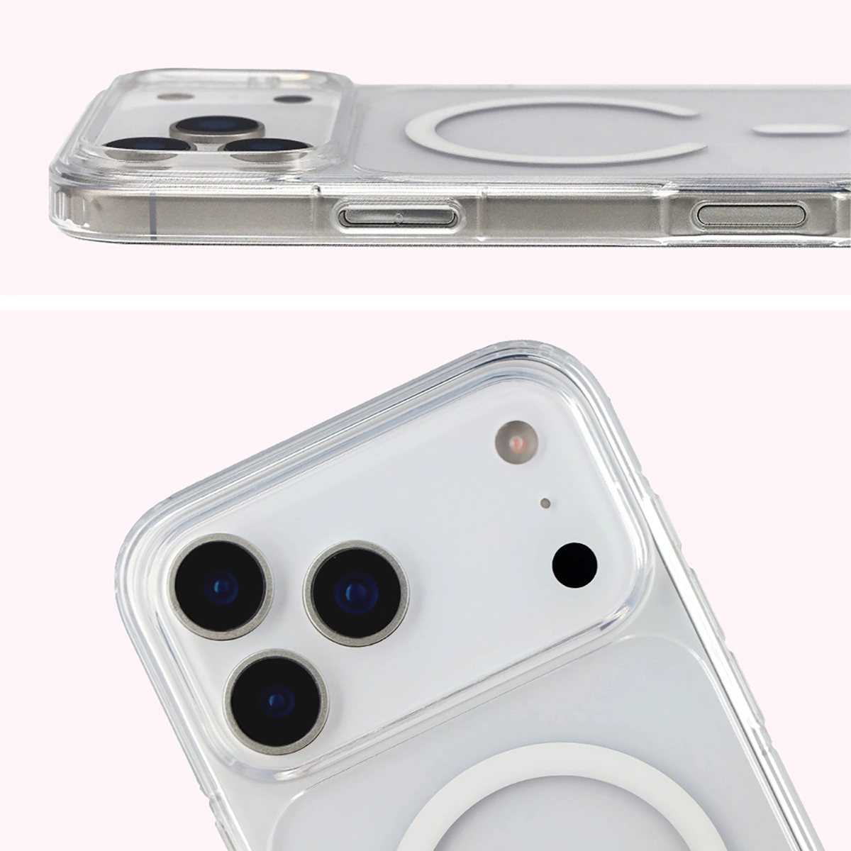 Pełne wycięcie i podwyższone krawędzie aparatu w etui Bizon Case CrystalO do iPhone 18 Pro Max / 17 Pro Max