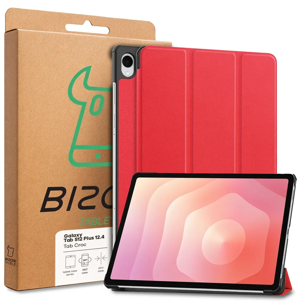 Przód pudełka Bizon Case z dedykowaną etykietą do Galaxy Tab S12 Plus