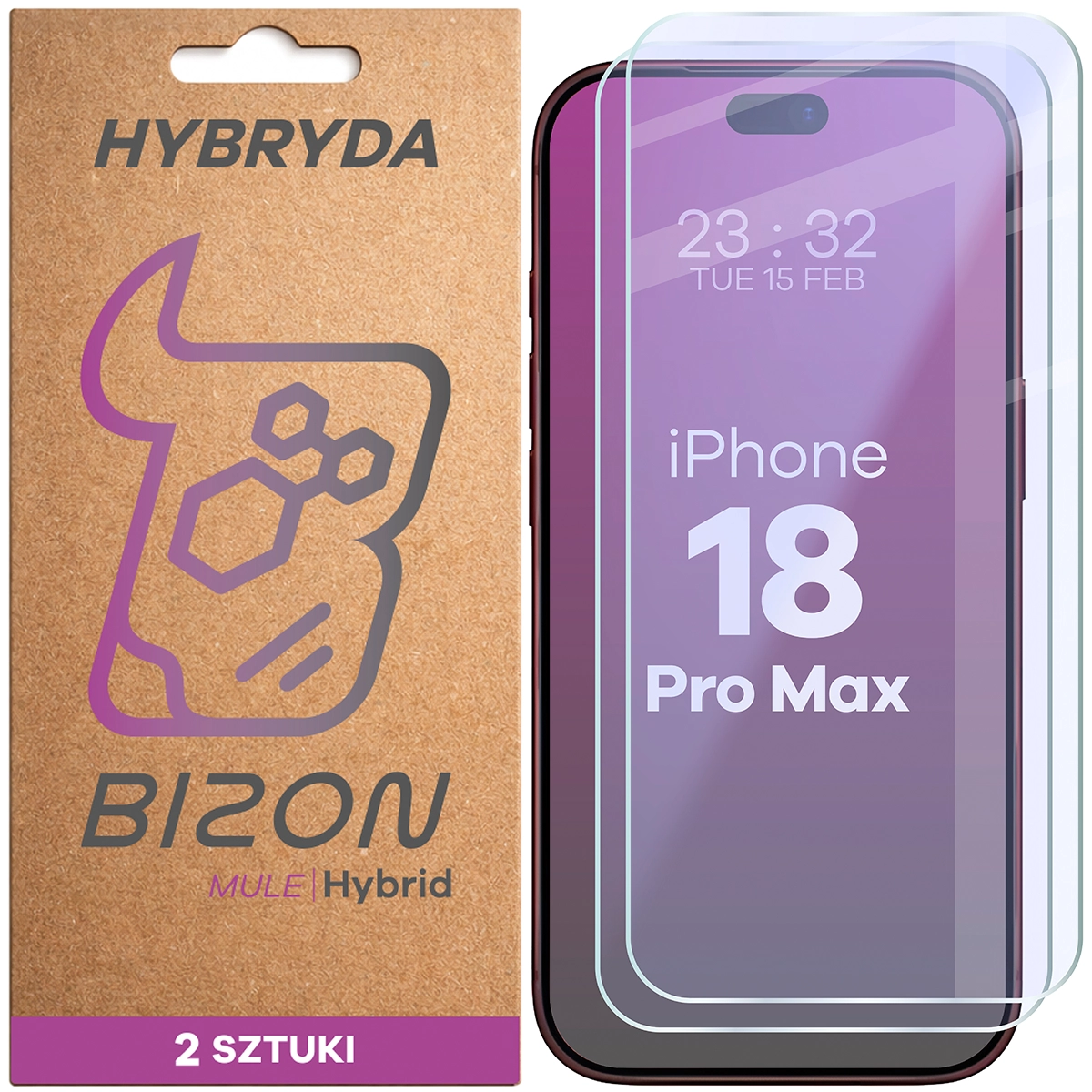 Elastyczne szkło hybrydowe Bizon Hybrid Mule Duo do iPhone 18 Pro Max, 2 sztuki
