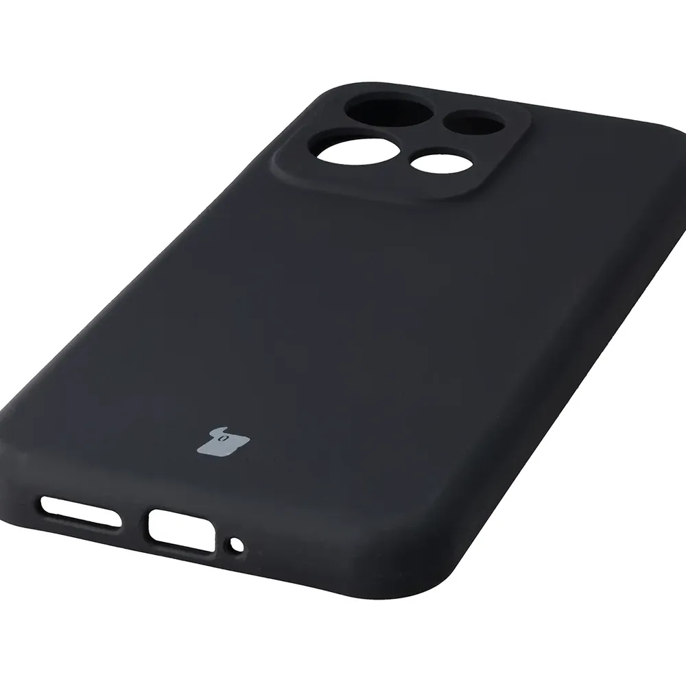 Zbliżenie na precyzyjne wycięcia i możliwość ładowania indukcyjnego w etui Bizon Soft Case do Xiaomi Redmi 17 5G / 4G