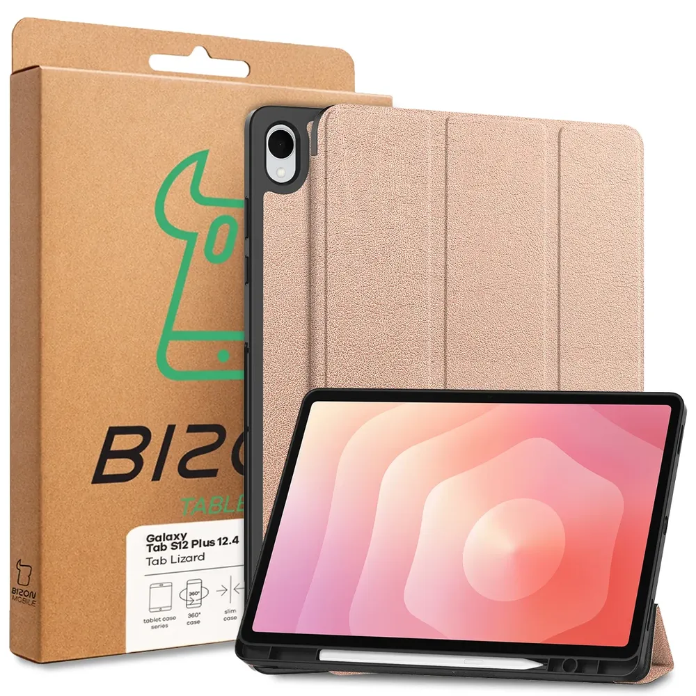 Przód pudełka Bizon Case z dedykowaną etykietą do Galaxy Tab S12 Plus
