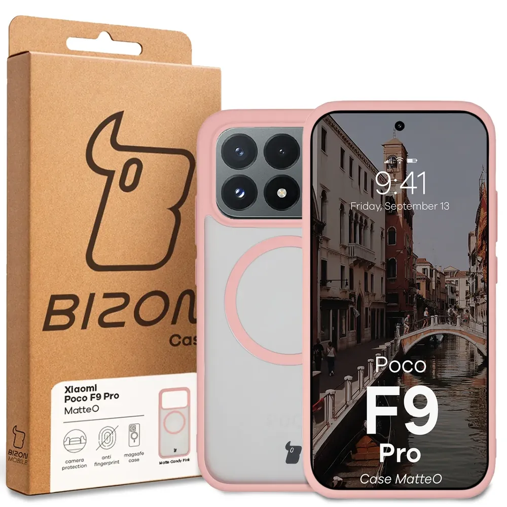 Przód pudełka Bizon Case z dedykowaną etykietą do Xiaomi POCO F9 Pro