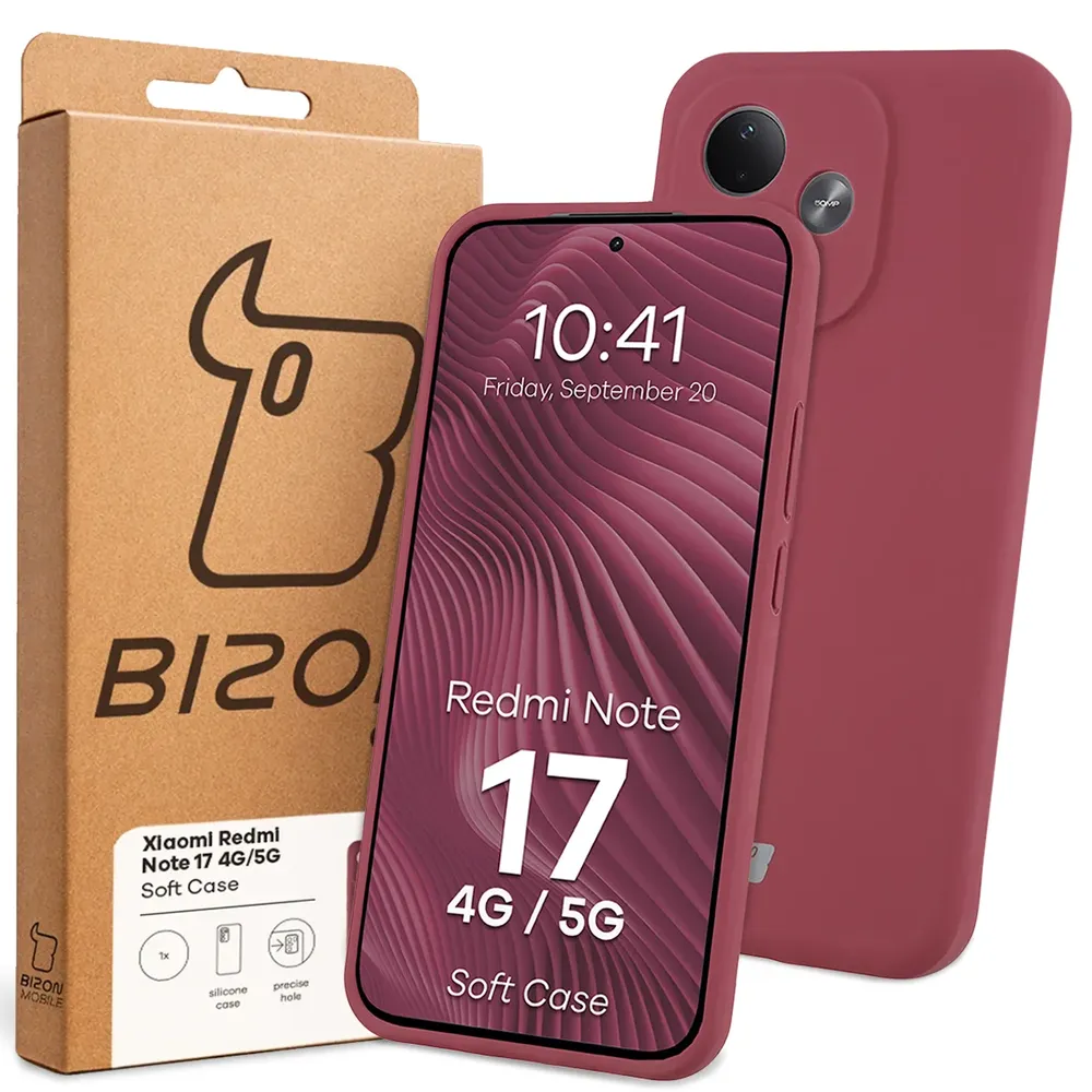 Przód pudełka Bizon Case z dedykowaną etykietą do Xiaomi Redmi Note 17 4G/5G