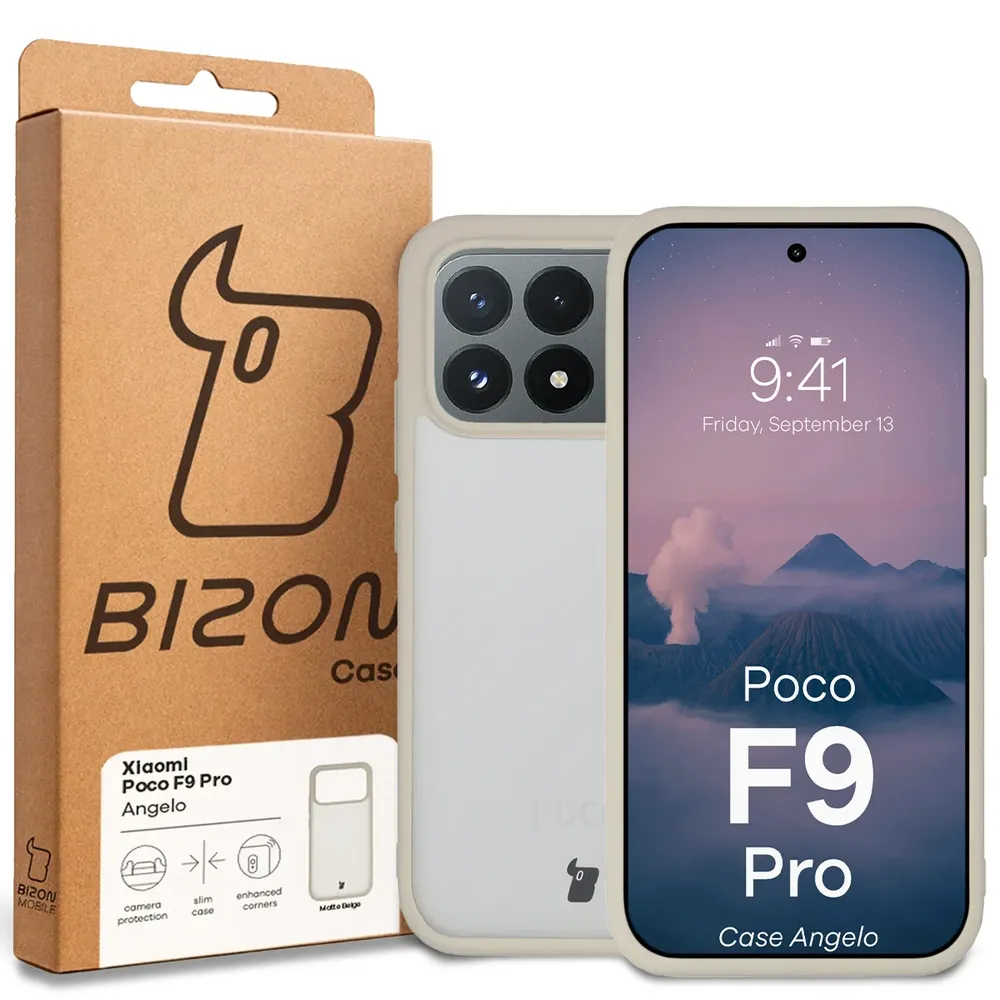 Przód pudełka Bizon Case z dedykowaną etykietą do Xiaomi POCO F9 Pro