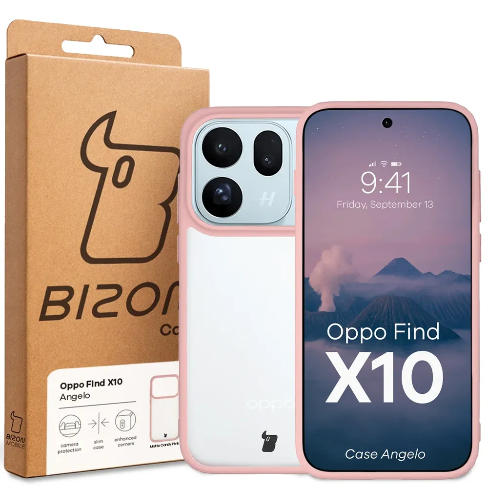 Przód pudełka Bizon Case z dedykowaną etykietą do OPPO Find X10