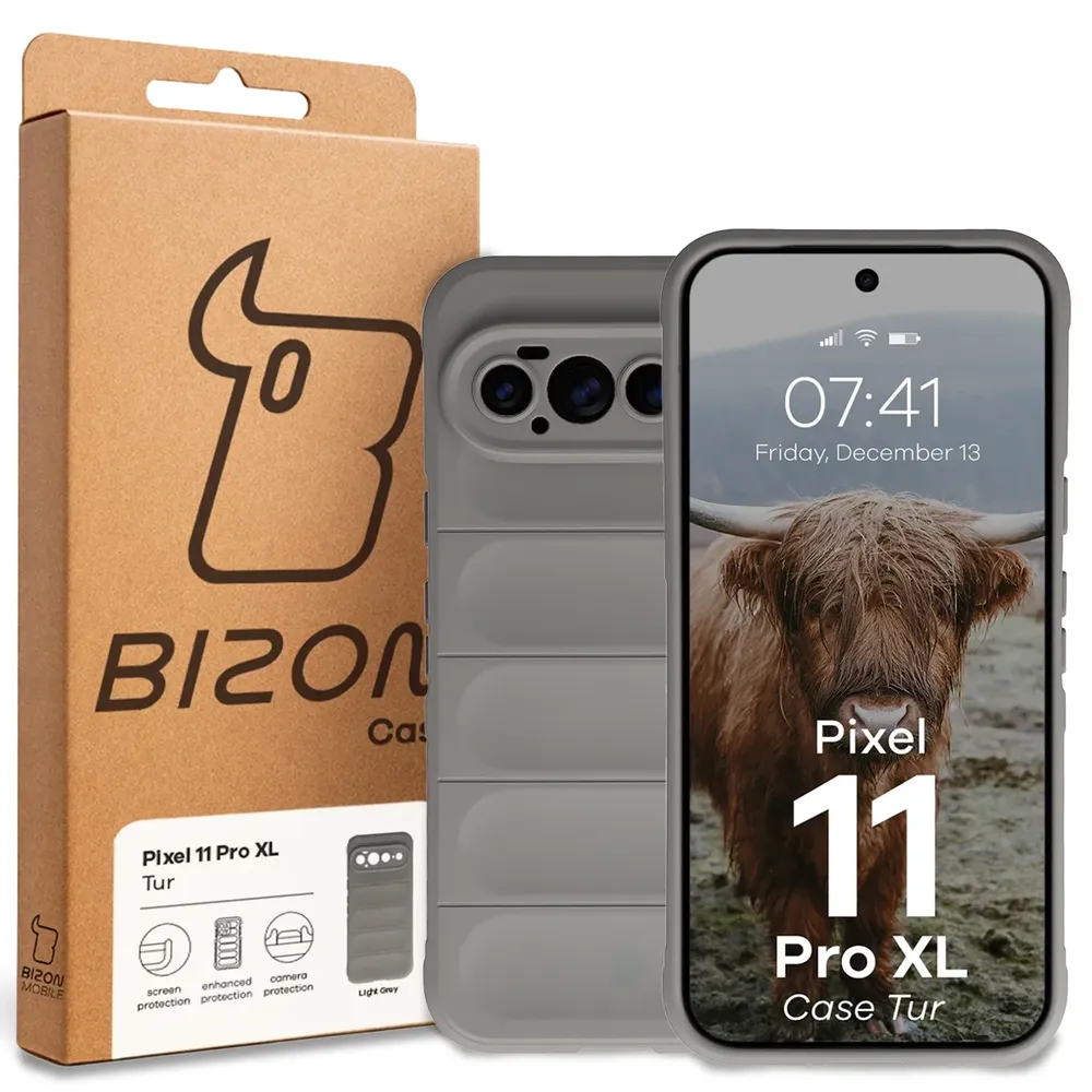 Przód pudełka Bizon Case z dedykowaną etykietą do Google Pixel 11 Pro XL