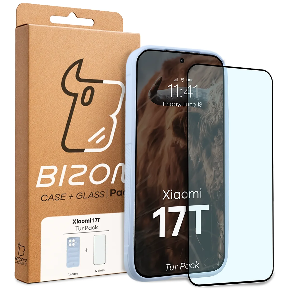 Przód pudełka Bizon Tur Pack z dedykowaną etykietą do Xiaomi 17T