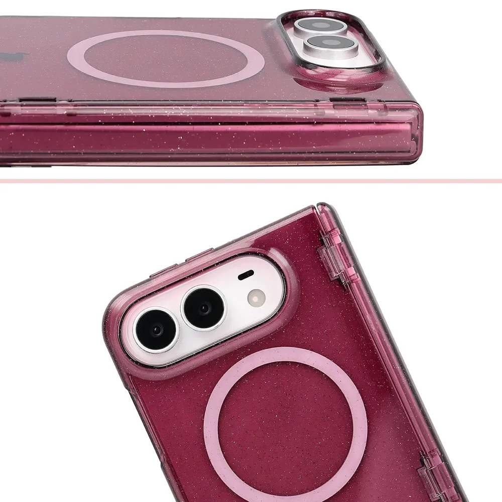 Podwyższone krawędzie aparatu i duże wycięcie w etui Bizon Case SparklO do iPhone Duo