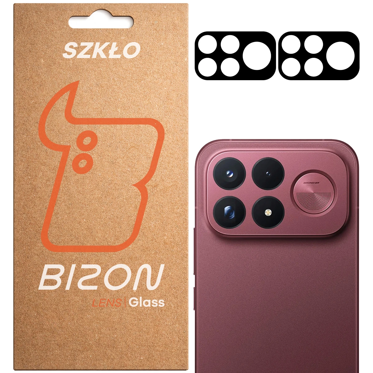 Pudełko i 2 sztuki szkła na aparat Bizon Glass Lens do Xiaomi POCO F9 Ultra
