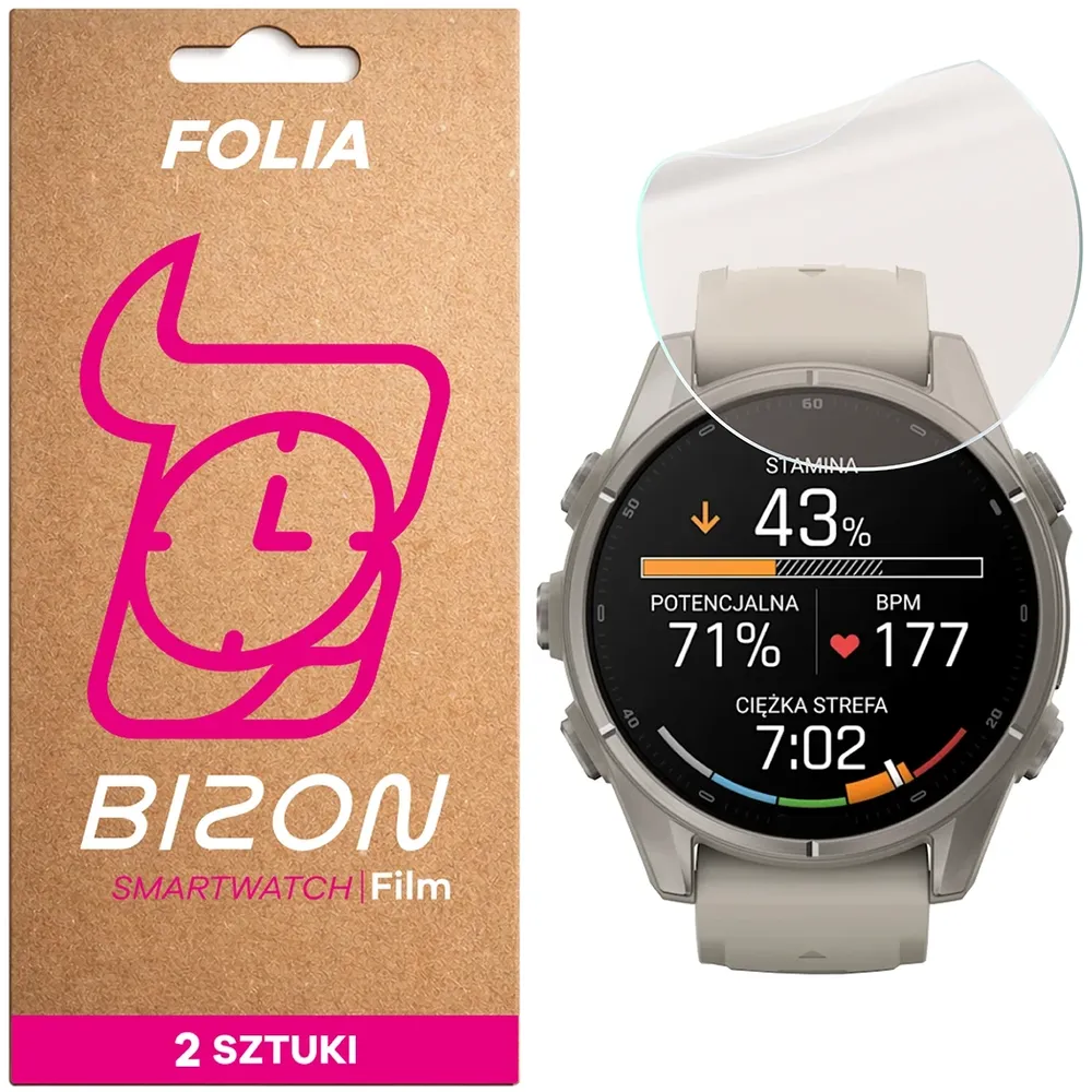 Folia matowa na ekran Bizon Watch Film Matte Duo do Garmin Fenix 9 (43 mm), 2 sztuki