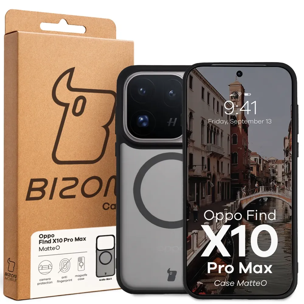 Przód pudełka Bizon Case z dedykowaną etykietą do OPPO Find X10 Pro Max